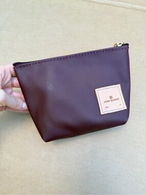 Jon Hart Cosmetic Bag Burgundy Personalized Alyssa Leather Trim 7” x 5.5”